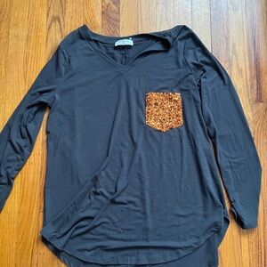 Zenana Outfitters Black Long Sleeve Top with Gold Sequin Pocket
